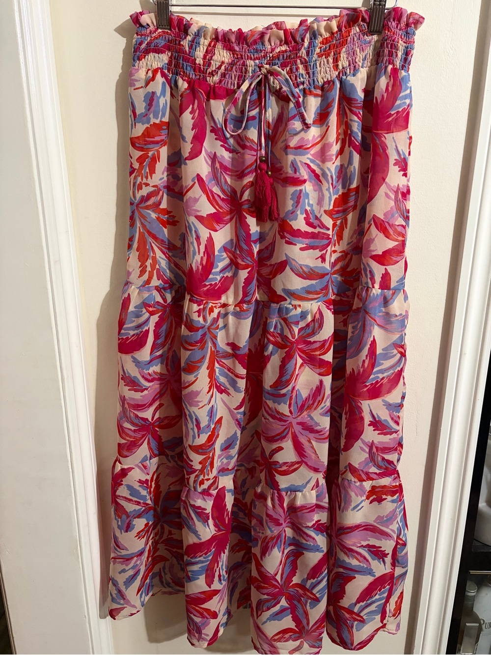 Women's Pink Multi Floral Tiered Swim Coverup Skirt